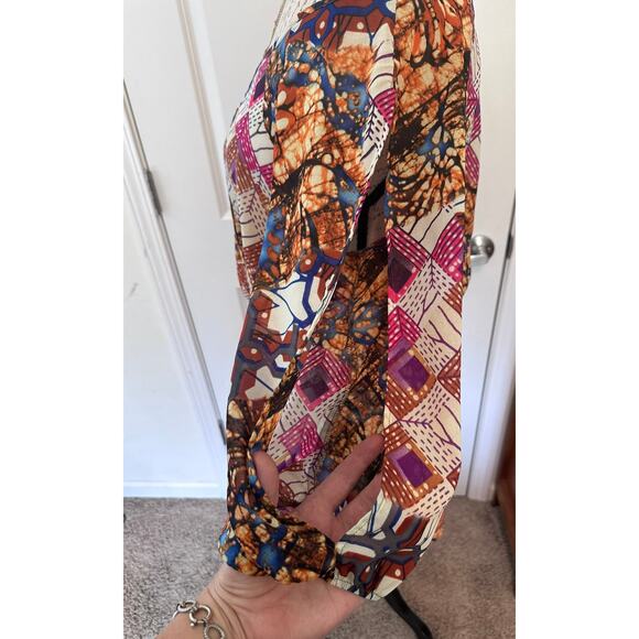 GLAM Women's sz L Boho Tie Dye Printed Dress Slit Sleeve V Faux Wrap - Picture 5 of 6